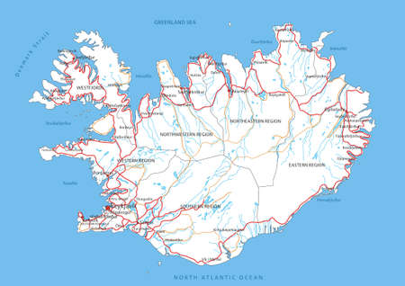 High detailed Iceland road map with labeling.のイラスト素材