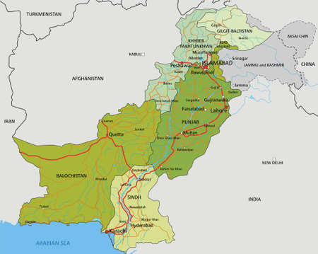 Highly detailed editable political map with separated layers. Pakistan.のイラスト素材