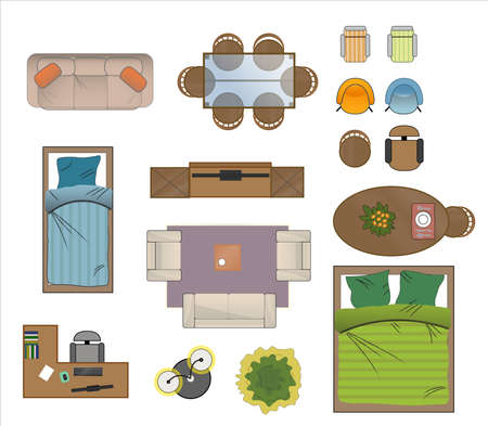 Floor plan furniture set vector illustration.のイラスト素材