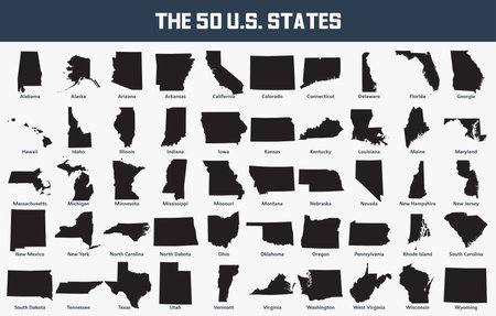 Map set of the United States with its 50 states.のイラスト素材