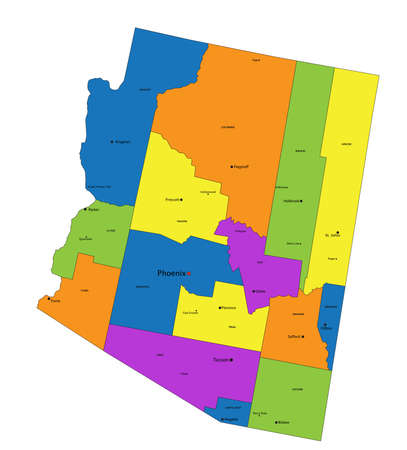 Colorful Arizona political map with clearly labeled, separated layers. Vector illustration.のイラスト素材