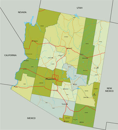 Highly detailed editable political map with separated layers. Arizona.のイラスト素材