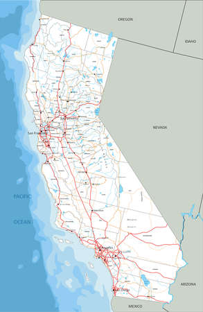 High detailed California road map with labeling.のイラスト素材