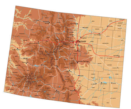 High detailed Colorado physical map with labeling.のイラスト素材