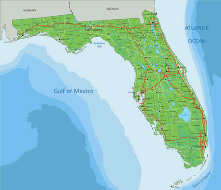 High detailed Florida physical map with labeling.のイラスト素材
