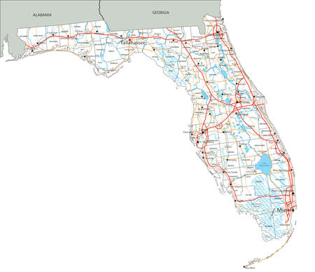 High detailed Florida road map with labeling.のイラスト素材