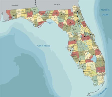 Florida - Highly detailed editable political map with labeling.のイラスト素材