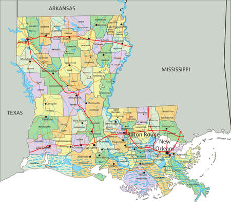 Louisiana - Highly detailed editable political map.のイラスト素材