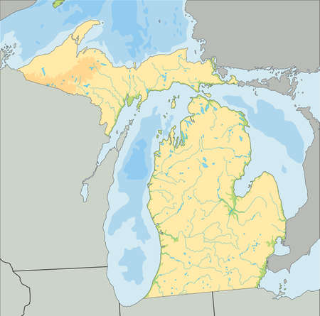 High detailed Michigan physical map.のイラスト素材