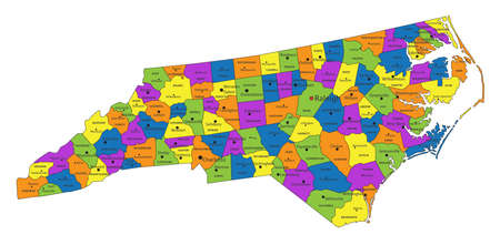 Colorful North Carolina political map with clearly labeled, separated layers. Vector illustration.のイラスト素材