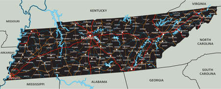 High detailed Tennessee road map with labeling.のイラスト素材