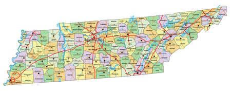 Tennessee - Highly detailed editable political map with labeling.のイラスト素材