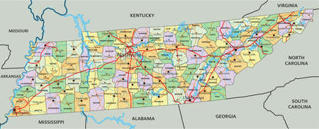 Tennessee - Highly detailed editable political map with labeling.のイラスト素材