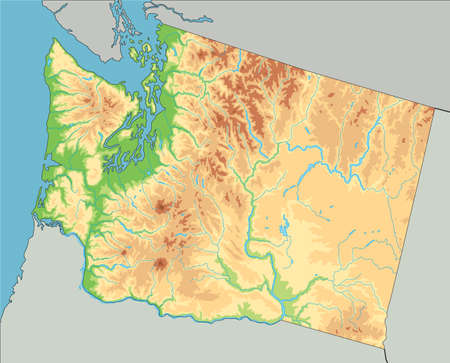 Highly detailed Washington physical map.のイラスト素材
