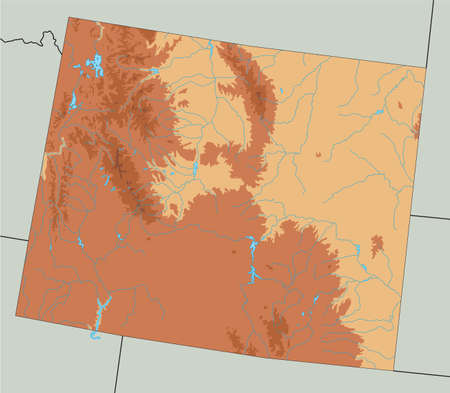 Highly detailed Wyoming physical map.のイラスト素材