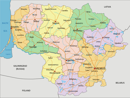 Lithuania - Highly detailed editable political map with labeling.のイラスト素材