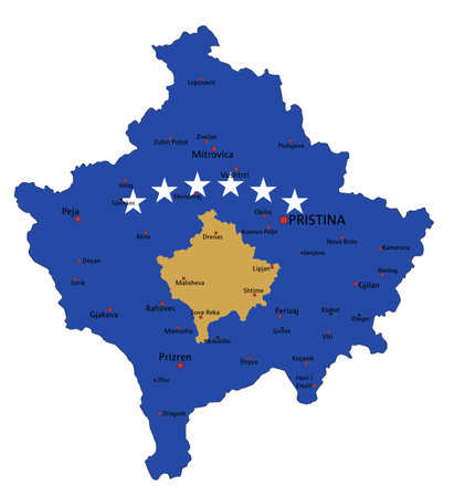 Kosovo highly detailed political map with national flag isolated on white background.のイラスト素材