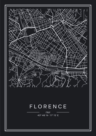 Black and white printable Florence city map, poster design, vector illistration.のイラスト素材