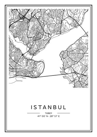 Black and white printable Istanbul city map, poster design, vector illistration.のイラスト素材