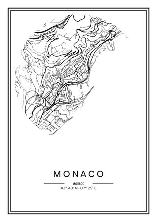 Black and white printable Monaco city map, poster design, vector illistration.のイラスト素材