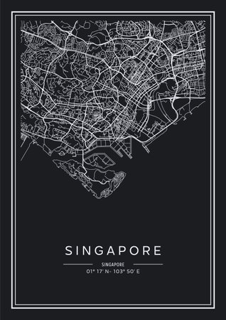 Black and white printable Singapore city map, poster design, vector illistration.のイラスト素材