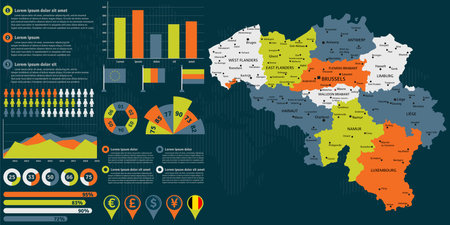 Detailed Belgium map with infographic elements. Vector illustration.のイラスト素材