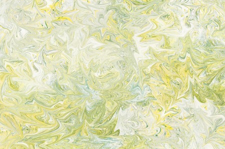 Yellow, light blue and green, grey paint abstract background. Liquid wave looking textureの写真素材