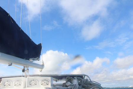 Sky on a catamaranの写真素材