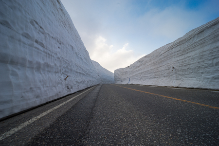 Beautiful landscape view of giant snow wall, Tateyama Alpine Route, Japan Alps. Toyama Prefecture, Japan.の写真素材