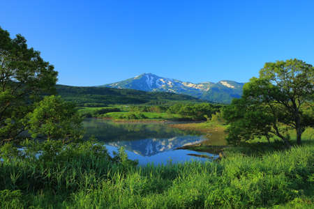 Chokai mountain fan Valley pond Greenの写真素材