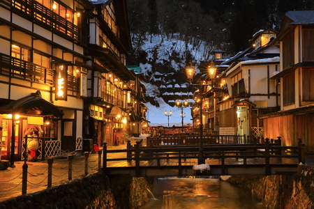 Ginzan Onsen in winterのeditorial素材
