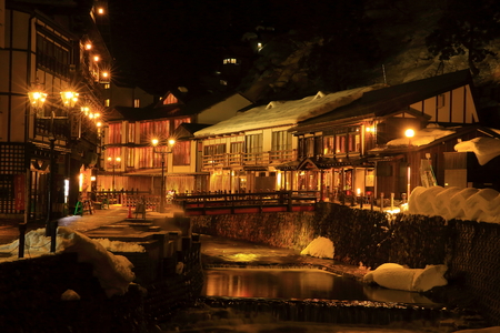 Ginzan Onsen in winterのeditorial素材