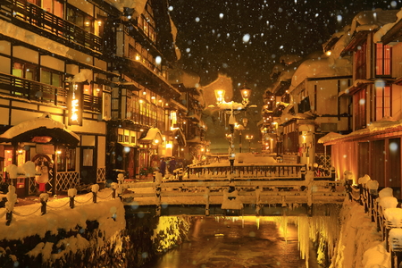 Ginzan Onsen in winterのeditorial素材
