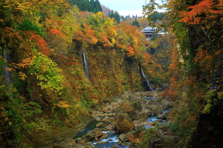 Oyasu Gorge in autumnの写真素材