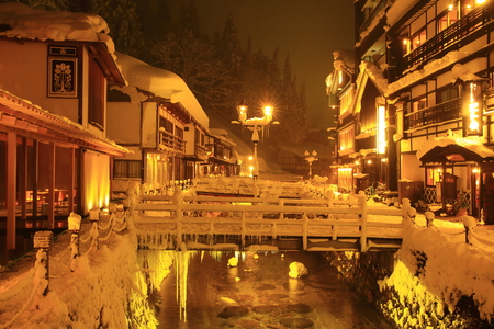 Ginzan Onsen in winterのeditorial素材