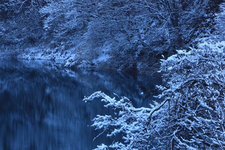 Lake in winter, Nishiwaga Town, Iwate Prefectureの写真素材