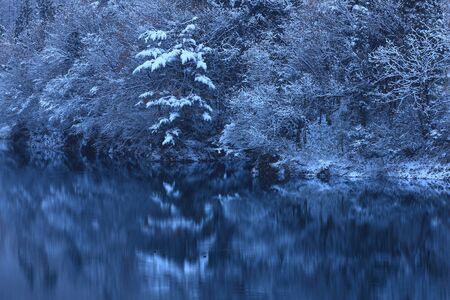 Lake in winter, Nishiwaga Town, Iwate Prefectureの写真素材