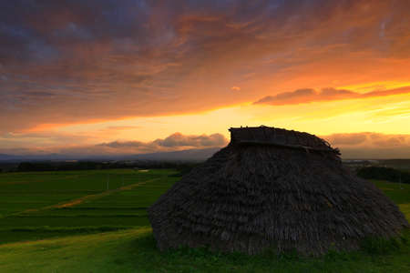 The ruins of the sunset in Kitakami City, Iwate Prefectureのeditorial素材