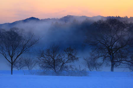 Kitakami River in winterの写真素材