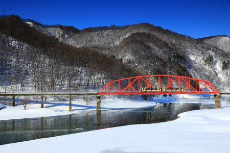 Waga River in Winter, Nishiwaga Town, Iwate Prefectureの写真素材
