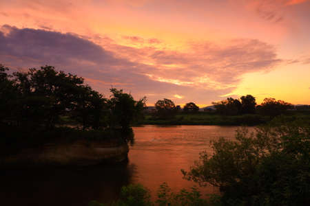 Asayaki River, Hanamaki City, Iwate Prefectureの写真素材