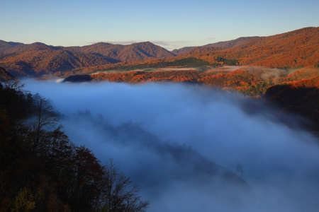 Lake Oshu at dawn in Oshu City, Iwate Prefectureの写真素材