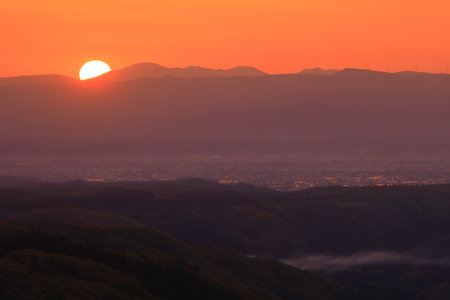 Hanamaki City, Iwate Prefecture Morning countryside sceneryの写真素材