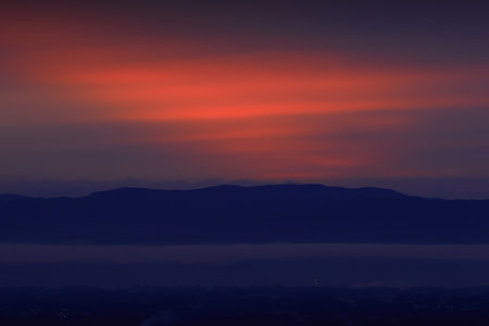 Dawn scenery in Oshu City, Iwate Prefectureの写真素材
