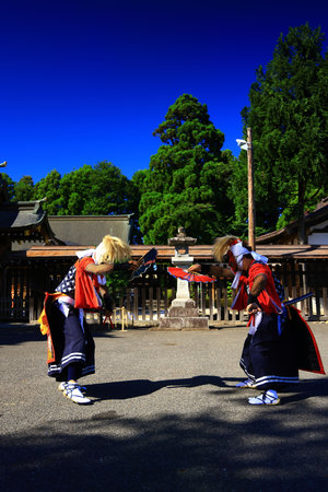 Traditional Japanese drummers in Kamakura, Japan.の写真素材