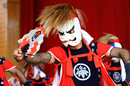 Traditional Japanese drummers in Kamakura, Japan.の写真素材