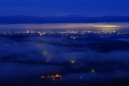 kathmandu city at night, view from the top of the mountainの写真素材