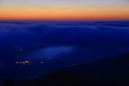 Sunrise in the countryside of Nanjing, Jiangxi, Chinaの写真素材