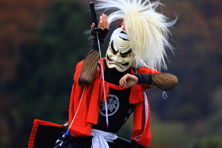 Iwate Prefecture Folk Arts Performance: Nenbutsu Kenbutsuの写真素材