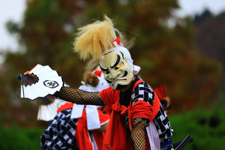 Iwate Prefecture Folk Arts Performance: Nenbutsu Kenbutsuの写真素材